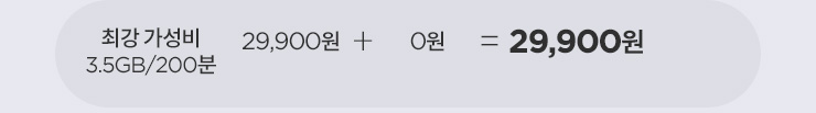 최강 가성비 3.5GB/200분 월 29,900원