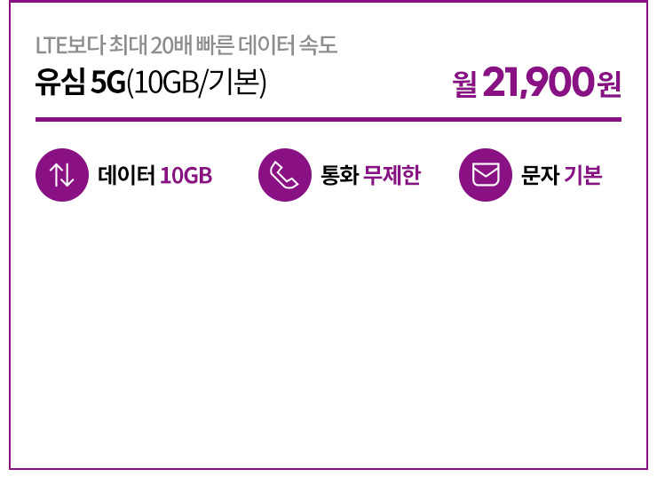 유심 5G(10GB+/기본) 21,900원