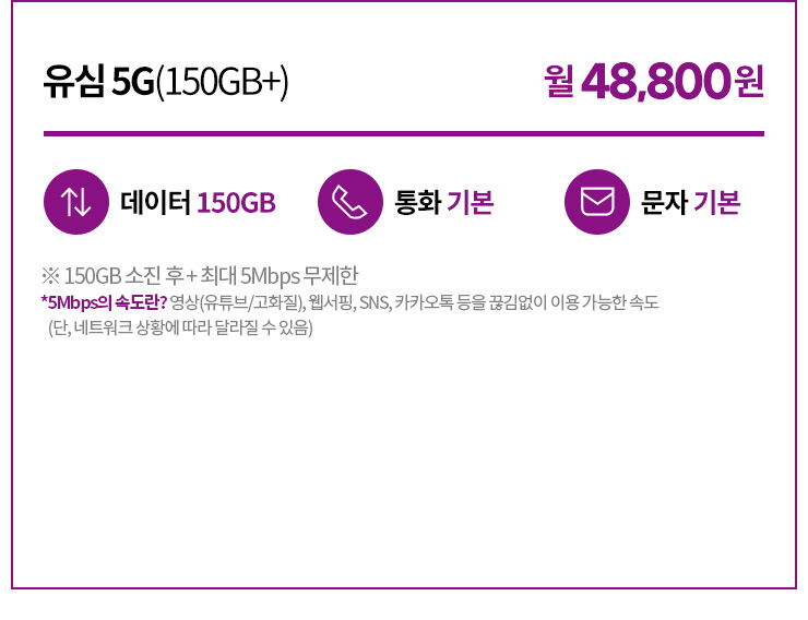 유심 5G(150GB+) 48,800원
